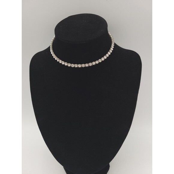 Icing Signed Clear Rhinestone Silver Tone Choker Necklace Adjustable Sparkling - Picture 1 of 3